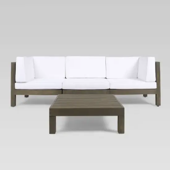 Brava 4pc Acacia Modular Sofa and Table Set - Gray/White - Christopher Knight Home image {1}