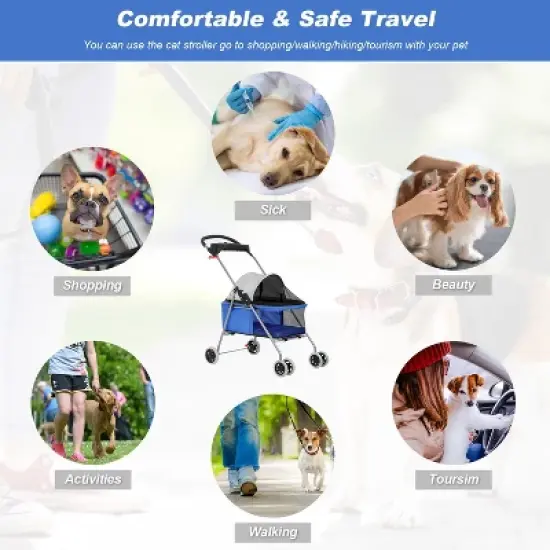 FDW 4 Wheels Pet Stroller Cat Dog Stroller Portable Folding Travel Carrier Strolling Cart Waterproof With Storage Basket Mesh Windows image {5}