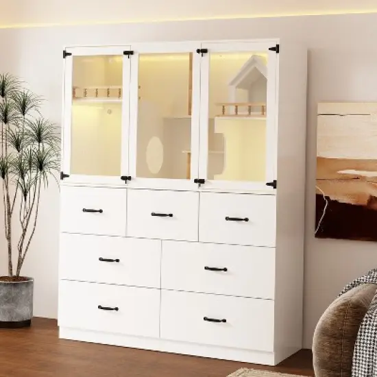 FUFU&GAGA White Multifunctional Pet Furniture Cat Cabinet with Cat Climbing Shelf Design, Creating a Comfortable Paradise and Tidy Home for Cats image {12}