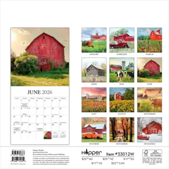 Hopper Studio Beckoning Barns 2026 12"x24" Hanging Square Wall Calendar Plastic-Free image {1}