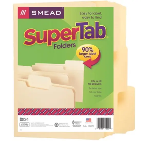 Smead&reg; SuperTab&reg; File Folder, Oversized 1/3-Cut Tab, Letter Size, Manila, Pack of 24 image {3}