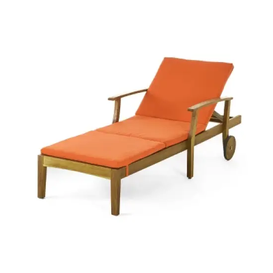 Perla 3pc Outdoor Acacia Wood Chaise Lounge Set with Cushions - Teak/Orange - Christopher Knight Home image {2}