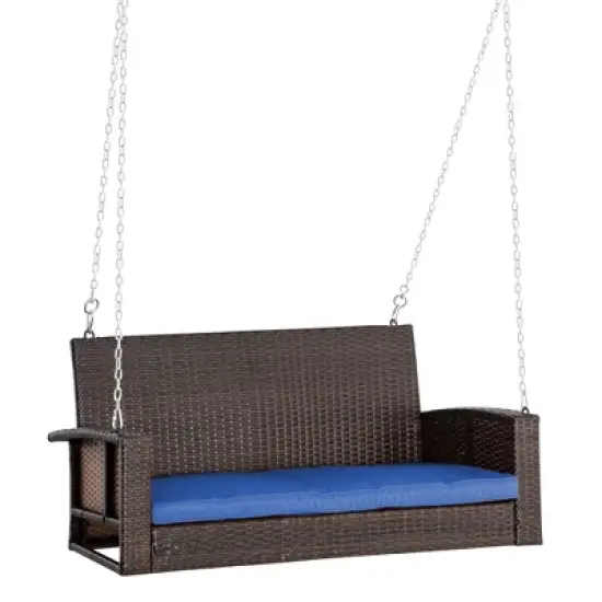 Outsunny 2-Person Wicker Hanging Porch Swing Bench Outdoor Chair with Cushions image {10}