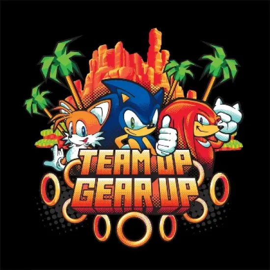 Bioworld Sonic The Hedgehog Modern "Team Up Gear Up" Youth Black Crew Neck Sweatshirt image {1}