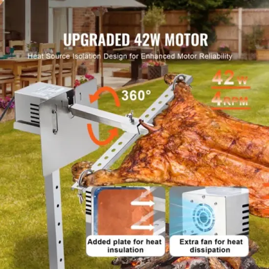 VEVOR Electric BBQ Rotisserie Grill Kit, 46 Inch 90 lbs Capacity, Automatic 42W Motor Height Adjustable Universal Roaster Stand, Silver image {2}