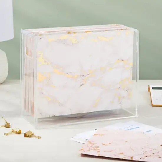 Paper Junkie 12 Pack Decorative Hanging File Folders with 1/5 Tab, Gold Foil Marble Design, Pink and White, 11.75 x 9 In image {1}