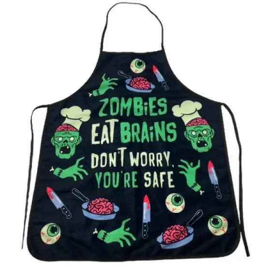 Zombies Eat Brains Don't Worry You're Safe Funny Halloween Brains Cooking Graphic Kitchen Smock - Crazy Dog Bakeware For Halloween Season image {8}