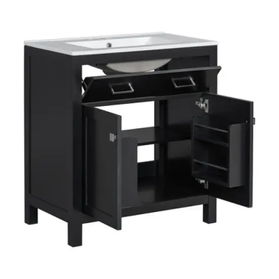 TIRAMISUBEST 60" Modern Bathroom Vanity Set with Double Vanities (Separate), Double Ceramic Sinks, Adjustable Shelf, Soft Close Doors and Flip Drawer image {13}