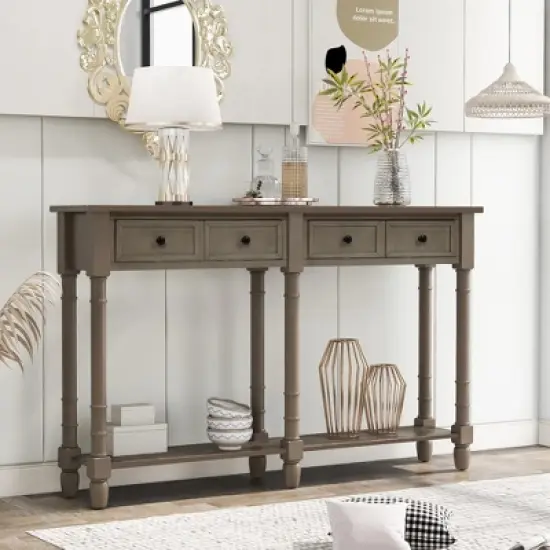 Console Table with Two Storage Drawers and Bottom Shelf-ModernLuxe image {8}