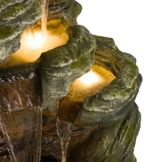51" Resin Rock Cascading Fountain with LED Lights Gray - Alpine Corporation: Waterfall Feature, Birdbath image {3}