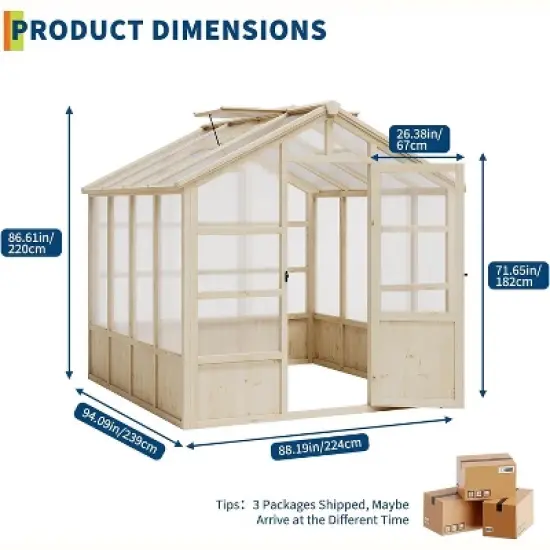 Wooden Greenhouse,Greenhouses for Outdoors with Lockable Door, Wood Frame & Adjustable Vent,Heavy Duty Greenhouse with Polycarbonate Panel,8x8ft image {4}