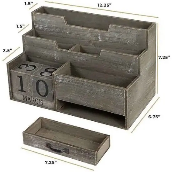 Blu Monaco Dark Wooden Mail Organizer with Block Calendar for Home or Office image {6}