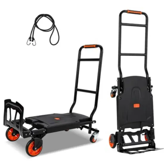 Folding Heavy Duty Hand Truck 330LB, Convertible 2-Wheel/4-Wheel Dolly Cart with Retractable Handle, Portable Moving Cart, Aluminum Alloy image {7}