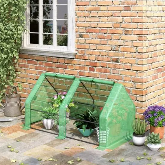 Outsunny 6' x 3' x 3' Portable Mini Greenhouse Outdoor Garden with Large Zipper Doors and Water/UV PE Cover, Green image {2}