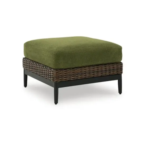 Signature Design by Ashley Horizon Hall Outdoor Ottoman with Cushion - All-Weather Resin Wicker - Green UV-Resistant Nuvella+ Fabric image {6}