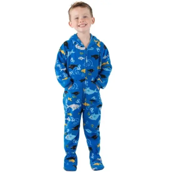 Footed Pajamas - Shark Frenzy Toddler Hoodie Fleece Onesie image {2}