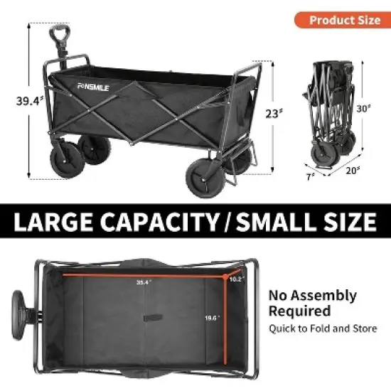 Collapsible Folding Wagon, Heavy Duty 220Lbs Capacity, Foldable Utility Cart for Outdoor Camping, Grocery, Sports, Beach - All Terrain image {1}