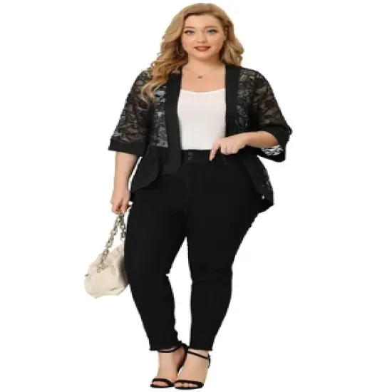 Agnes Orinda Women's Plus Size Elegant Open Front 3/4 Sleeve Lace Lightweight Tunic Cardigans image {2}