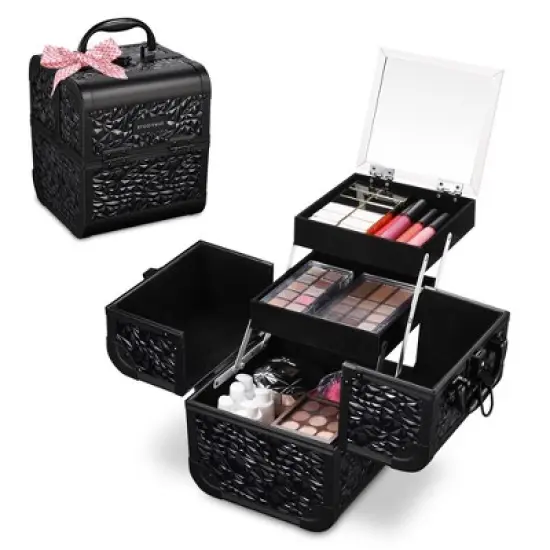 Byootique Makeup Train Case Cosmetic Organizer w/ Mirror Mermaid image {2}