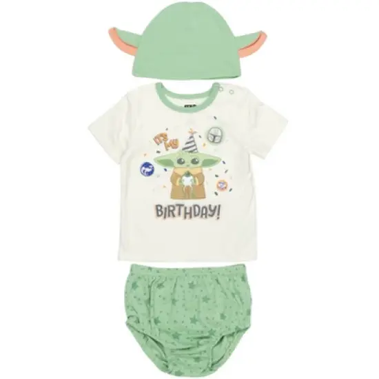 Star Wars Baby Yoda 3 Piece Set: T-Shirt Diaper Cover Hat -Test99 image {6}