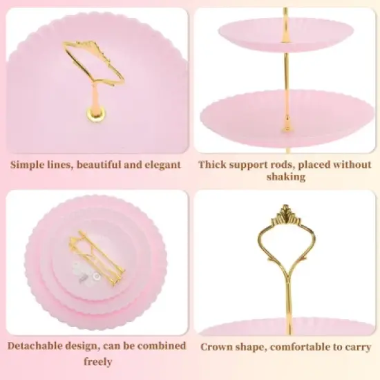 Unique Bargains 3 Tier Dessert Cupcake Stand Wave Style with Tiered Serving Tray for Donuts Fruits Pink Gold Tone image {2}
