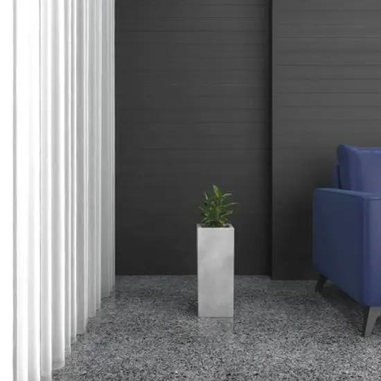 LeisureMod Terra Tall Square Fiberstone Planter Pot with Drainage Holes, Weather-Resistant for Indoor/Outdoor Use image {2}