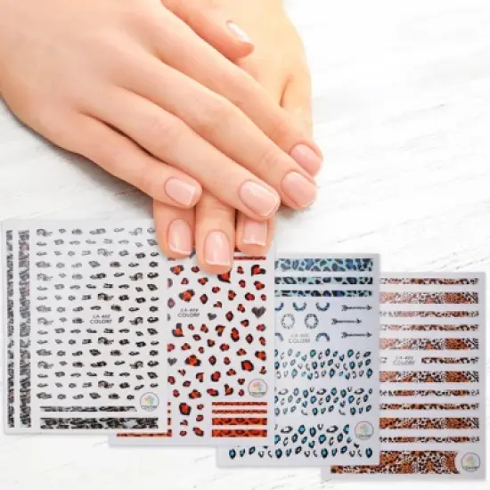 Unique Bargains Self-Adhesive Leopard Print Nail Art Stickers Brown Blue 4 Pcs image {1}