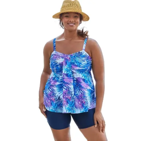 Swim 365 Women&rsquo;s Plus Size Flyaway Tankini Top with Bust Support image {4}