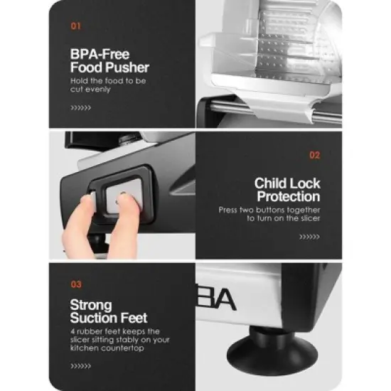 OSTBA Electric Meat & Food Slicer, 150W/200W, 7.5&rdquo; Removable Stainless Steel Blade, Child Lock, Adjustable Thickness, for Meat, Cheese, Bread image {3}