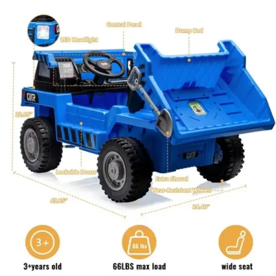 12V Ride on Car with Electric Dump Bed, Remote Control and Extra Shovel image {1}