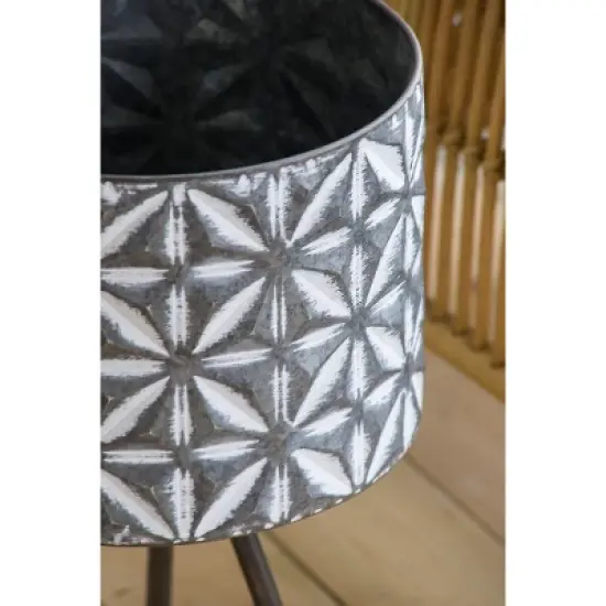 YUHAO Set of 2 Round Galvanized Grey Farmhouse Planter Stand for Indoor Outdoor Home Garden Decor - L:12"x19"x19", S:10"x17"x17" image {2}