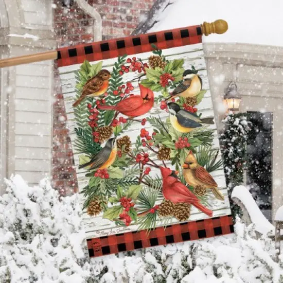 Briarwood Lane Winter Bird Wreath House Flag Cardinals Rustic Ber image {2}