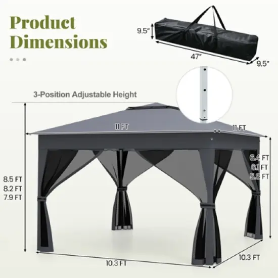 Tangkula 11 X 11 FT Pop up Canopy Tent w/ Mesh Screen Netting Carrying Bag Zippered Doors image {8}