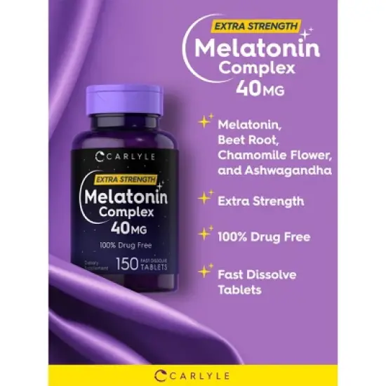 Carlyle Melatonin 40mg Complex | 150 Fast Dissolve Tablets | with Ashwagandha and Chamomile image {3}