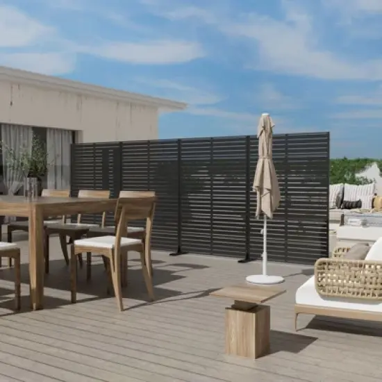 PexFix 72 in. x 94 in. Black Metal Freestanding Privacy Screen Garden Fence For Deck Patio Balcony Outdoor Privacy Panel Louvered Design image {2}