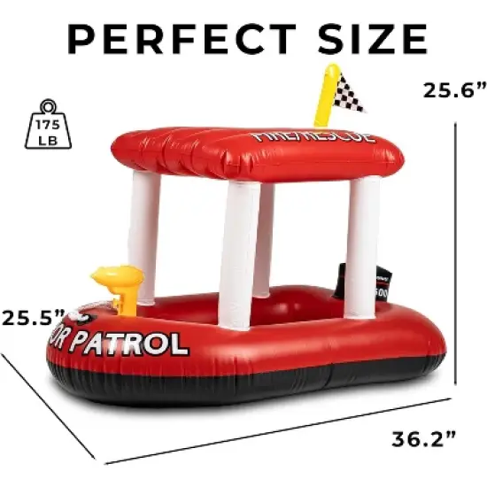 Zone Tech Inflatable Pool Boat Floats for Kids - Toddler Fire Rescue Harbor Patrol Inflatable Boat Pool Float Ride On with Fun Water Toy Squirter image {1}