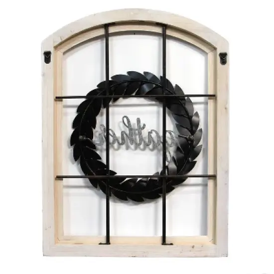 Stratton Home Decor Gather Bronze Wreath Window Wall Decor, Distressed White image {1}