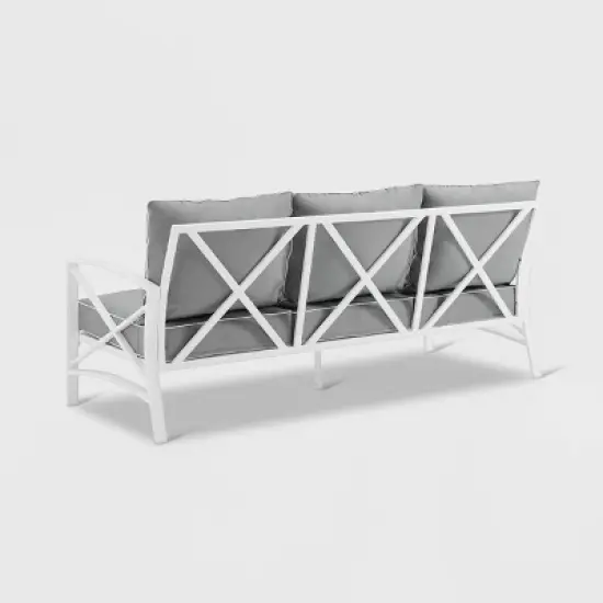 Kaplan Outdoor Metal Sofa White with Gray Cushions - Crosley image {3}