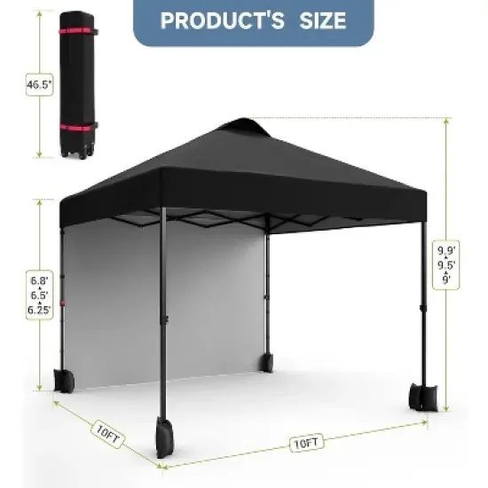 10'x10' Outdoor Canopy Tent with Sidewall, Easy Pop up Canopy with Vented Roof, Outdoor Sun Shade for Garden Commercial Party image {4}