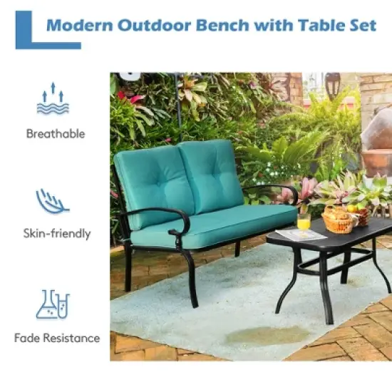 Costway 2PCS Patio Loveseat Bench Table Furniture Set Cushioned Chair image {4}