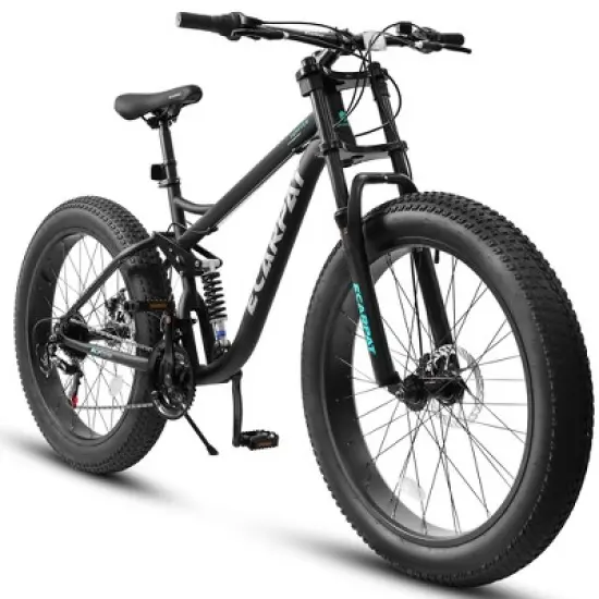 Gulches 26 inch Mountain Bike,Full-Suspension 21 Speeds Drivetrain with Disc-Brake MTB Bicycle, 26*4" Fat tire Bike for Men，Black image {9}