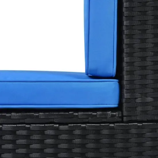 5pc Wicker Patio Sectional Seating Set with Cushions - Black/Blue - GODEER image {14}