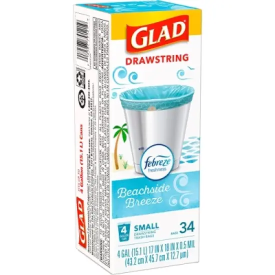 Glad Small Drawstring Trash Bags - Beachside Breeze - 4 Gallon image {7}