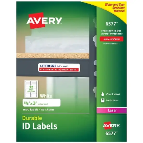 Avery Permanent ID Labels w/TrueBlock Technology Laser 5/8 x 3 White 1600/Pack 6577 image {7}