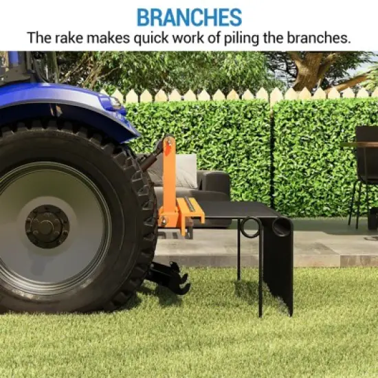 TROPOW Pine Straw Needle Rake, Durable Powder Coated Steel Spring Landscape Rake Attaches to Cat 0 Cat 1,3 Point Hitch for Tractor, Orange image {2}