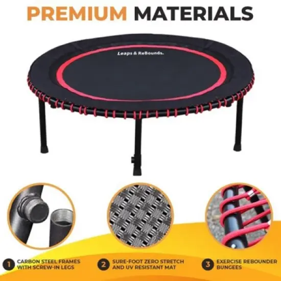 LEAPS & REBOUNDS 48" Round Mini Fitness Trampoline & Rebounder Indoor Home Gym Exercise Equipment Low Impact Workout for Adults, Orange image {4}