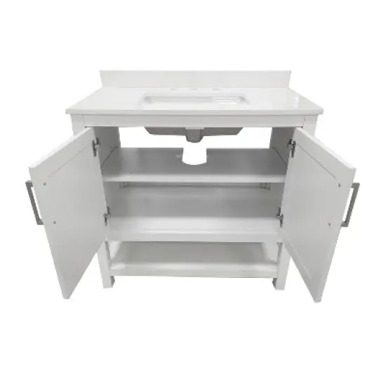 Merrick Lane Bathroom Vanity with Ceramic Sink, Carrara Marble Finish Countertop, Storage Cabinet with Soft Close Doors and Open Shelf image {8}