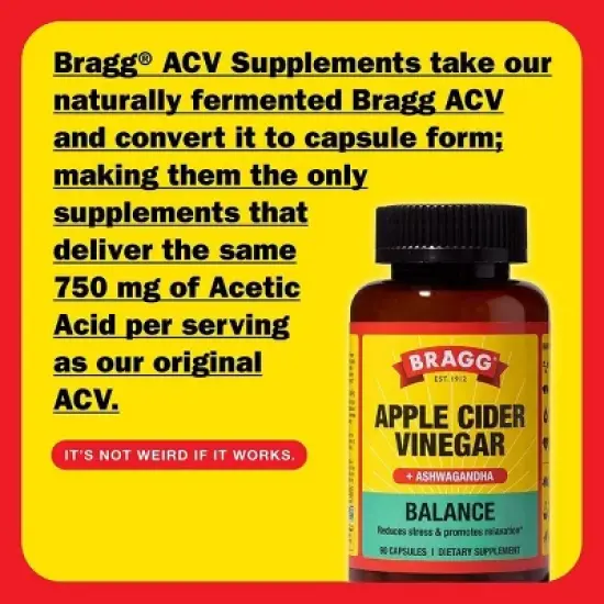 Bragg Apple Cider Vinegar Balance Vegan Dietary Supplement Capsules - 90ct image {5}