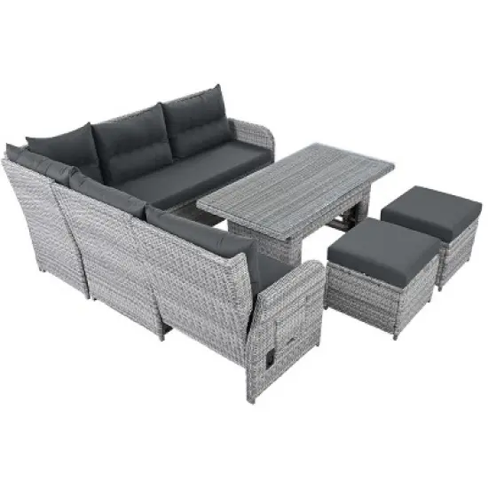 Outdoor 5 Pcs Furniture Set, Seating Set with Extendable Side Tables, Rattan Sofa Set with Metal Frame and PE Cushions-Coolbibila image {5}