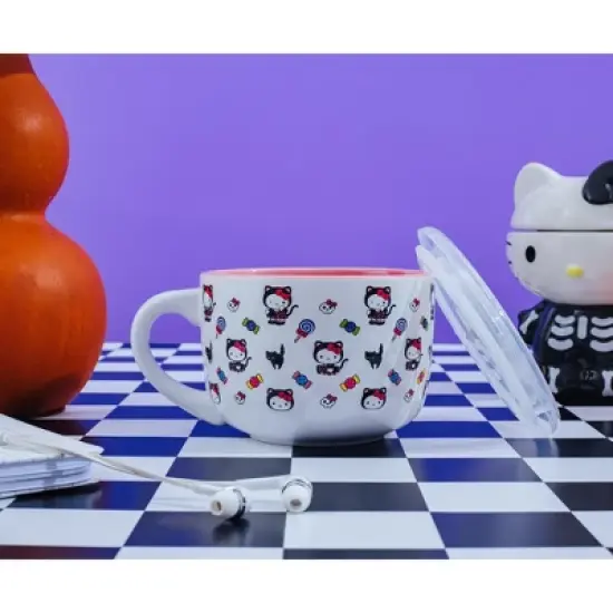 Silver Buffalo Sanrio Hello Kitty Black Cat Ceramic Soup Mug With Vented Lid | Holds 24 Ounces image {3}